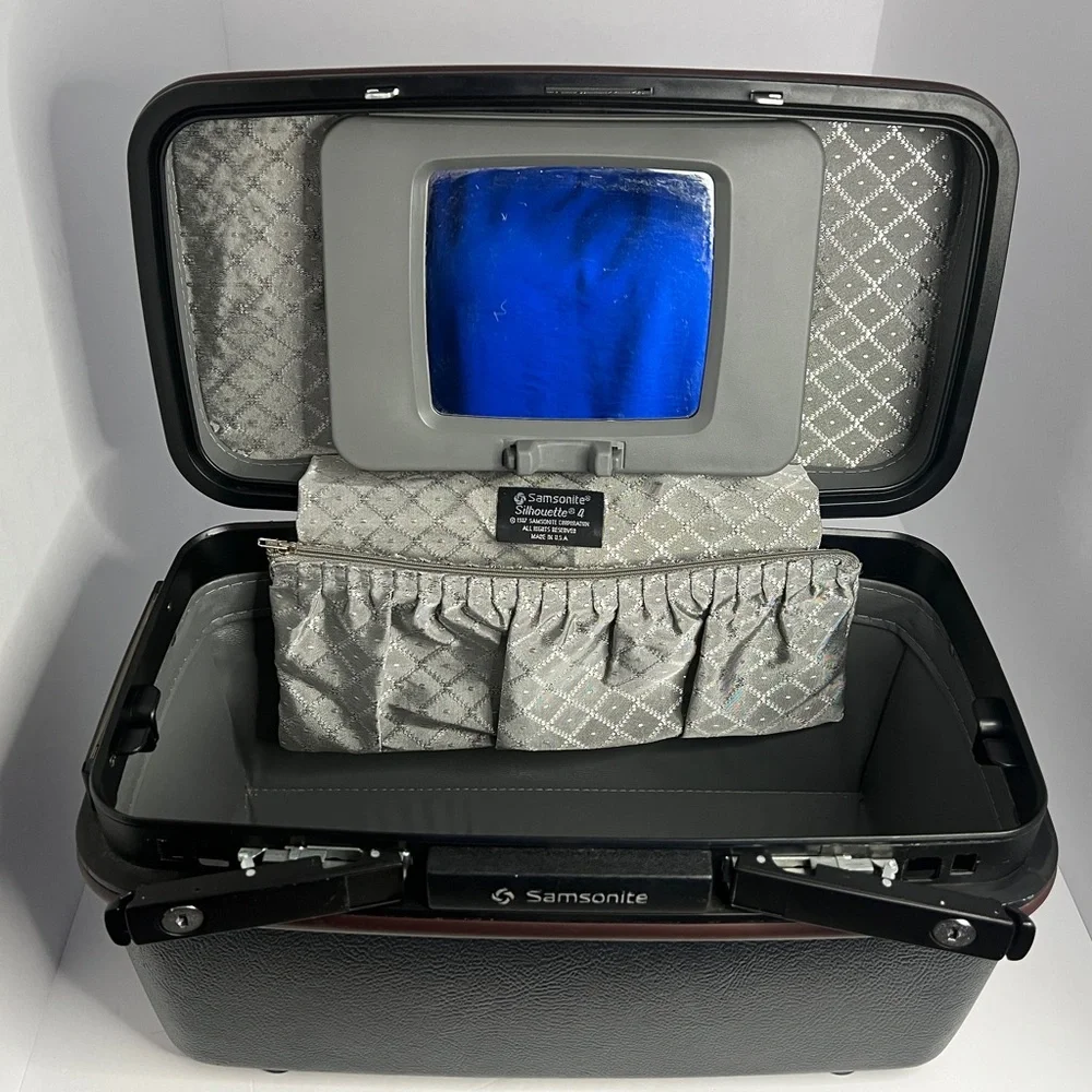 Vintage Samsonite Silhouette 4 Cosmetic Makeup Travel Case Navy/Black/ Burgundy